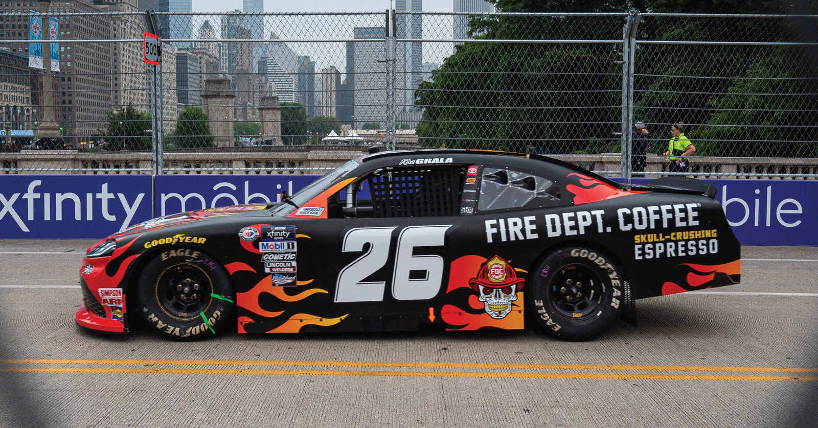 Fire Department Coffee Skull Crushing Espresso car scheme racing through the streets of Chicago.