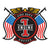 A maltese cross design with American flags on each side, a golden eagle on top and text that reads "Engine 1" in the center.