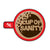 Sticker with top view of a red mug with coffee inside with bubbles that read "cup of sanity". FDC pike pole logo is on the handle in white. 