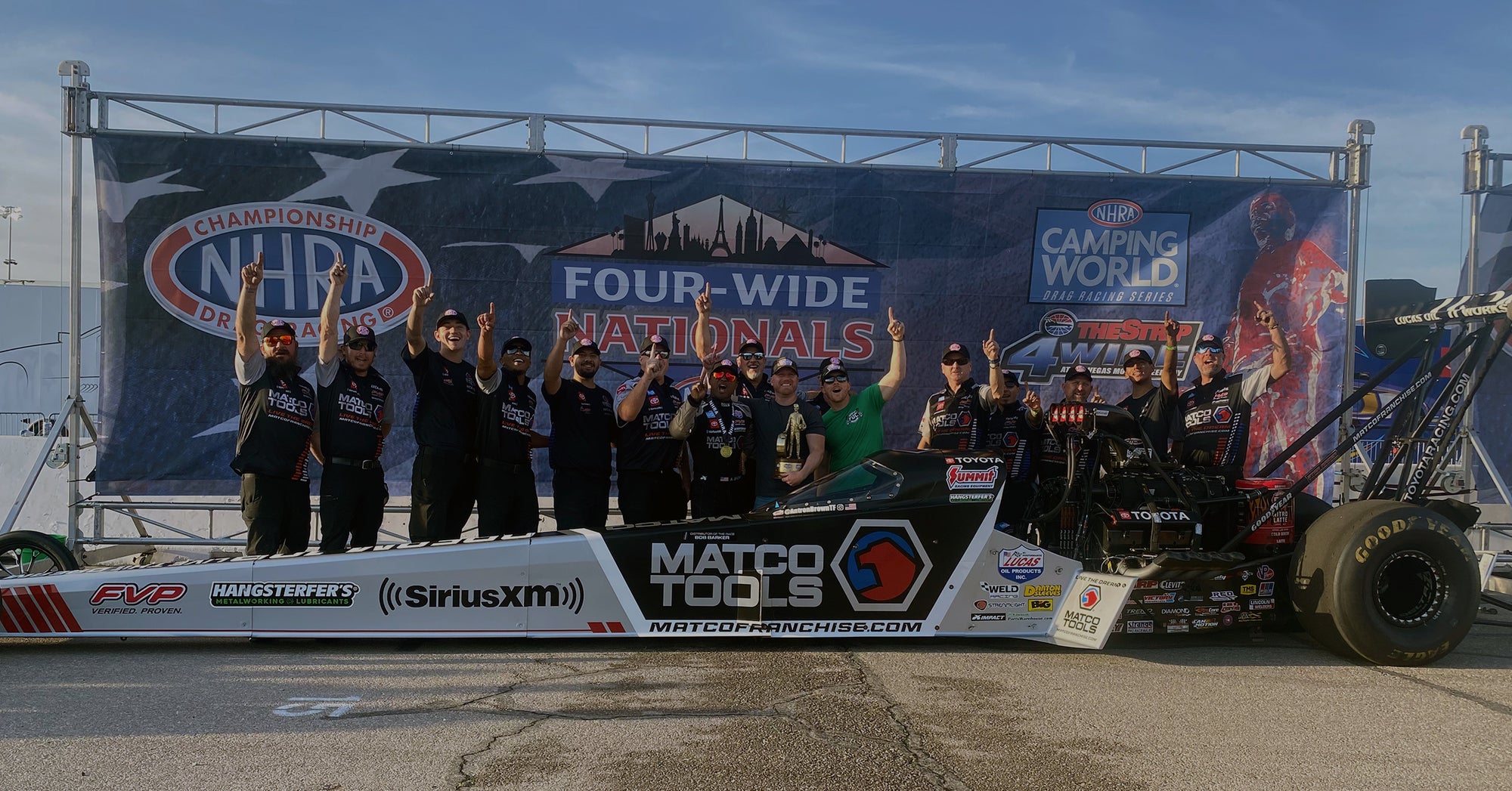 Antron Brown Motorsports team, group photo after his win in Las Vegas.