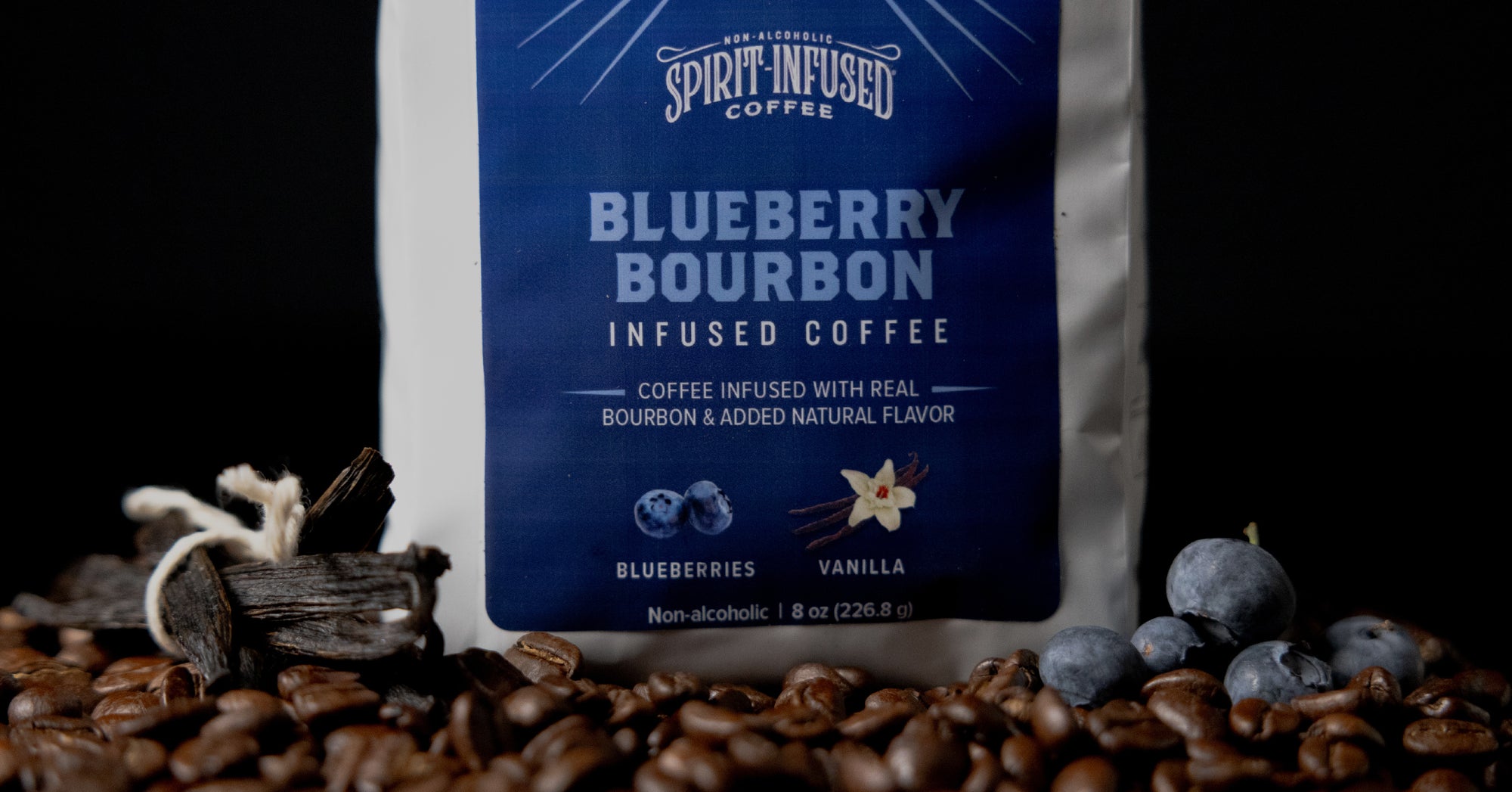 Close up image of Blueberry Bourbon Infused Coffee.