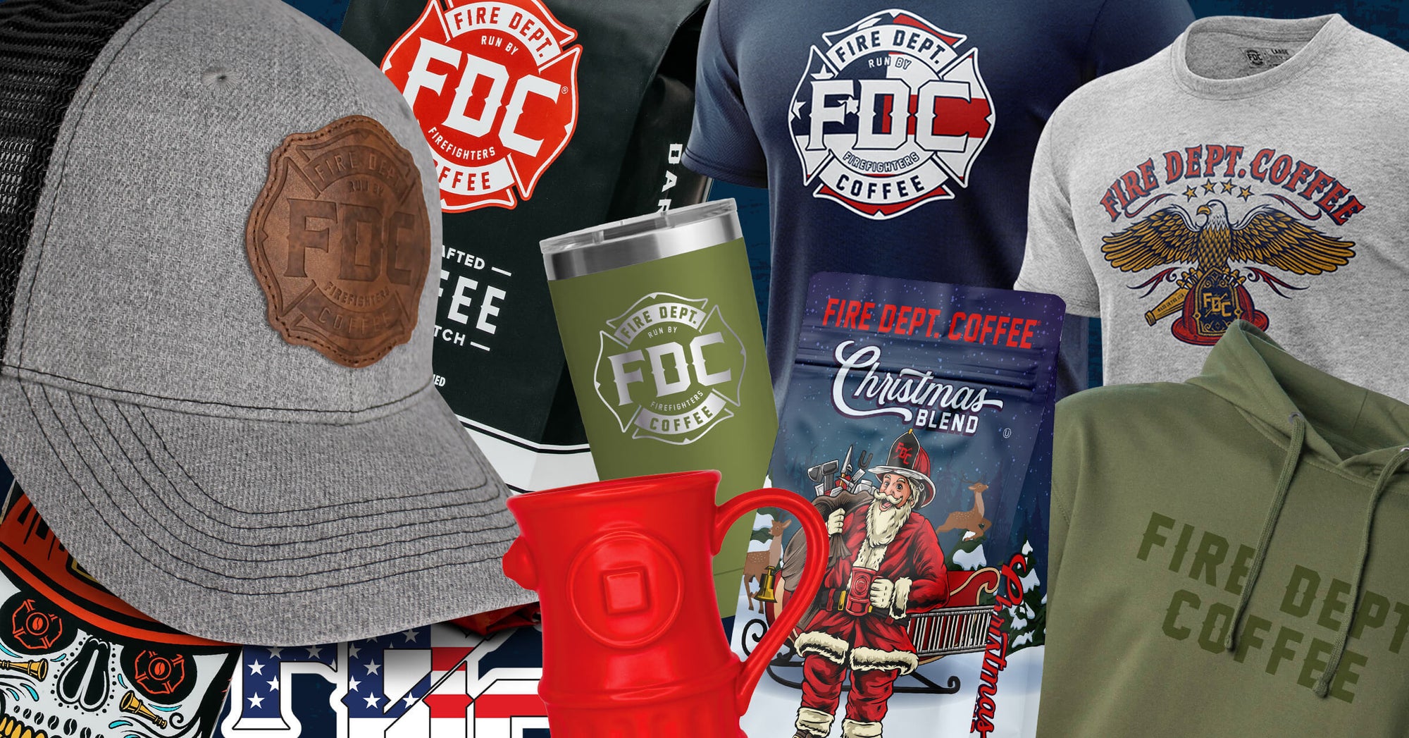 Discounted items at Fire Department Coffee during the 2024 holiday season, to include coffee and gear.