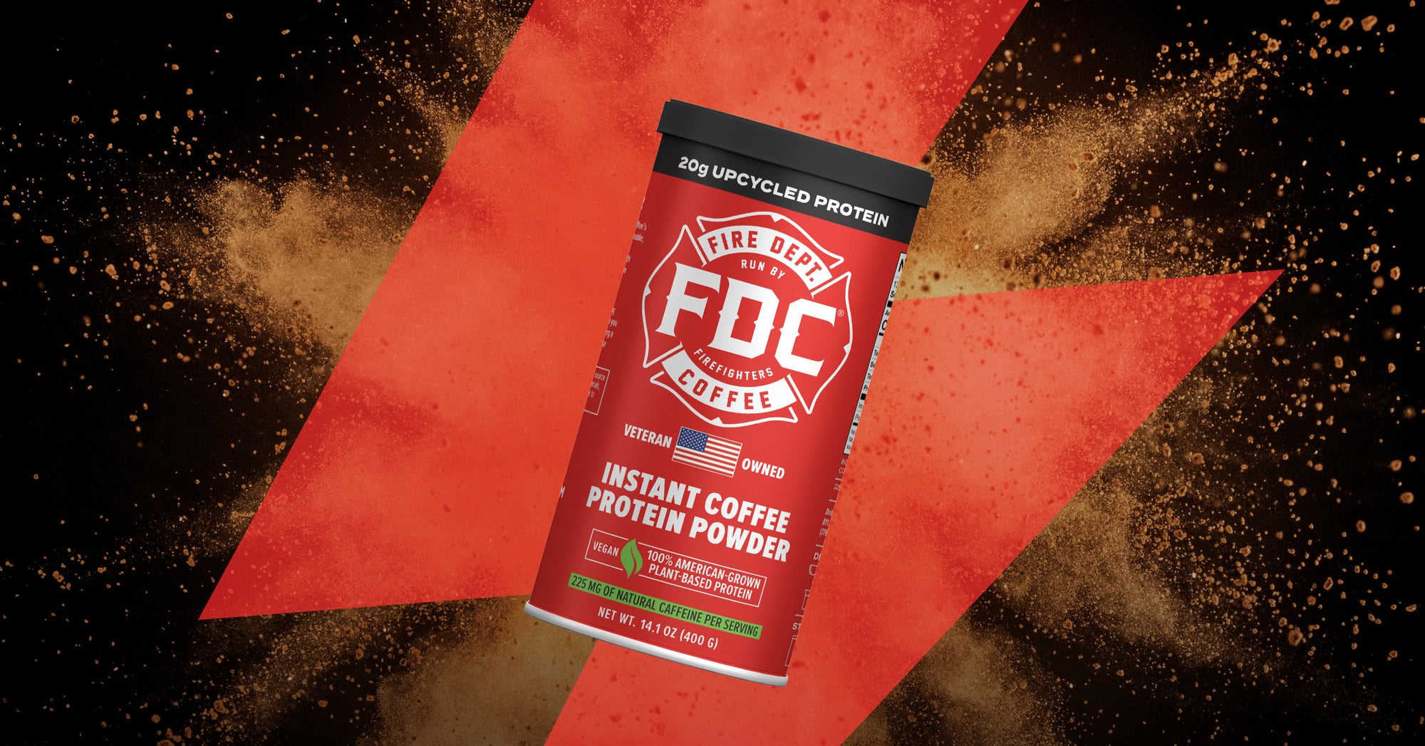 Can of Instant Coffee Protein Powder made by Fire Department Coffee.