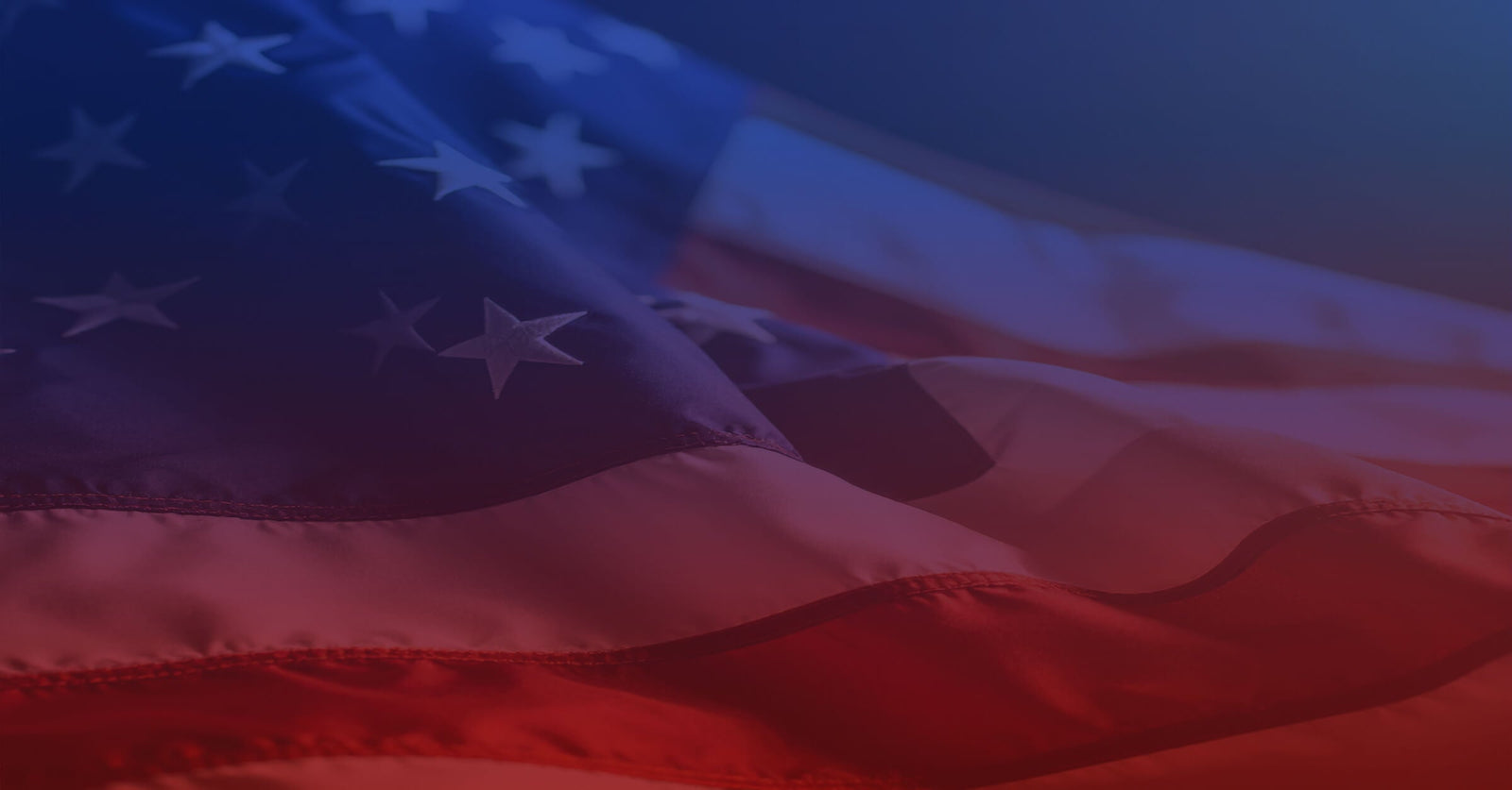 American flag overlaid a blue and red gradient.