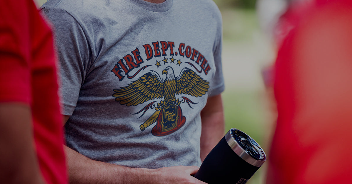 Fire Department Coffee, US Eagle Shirt.