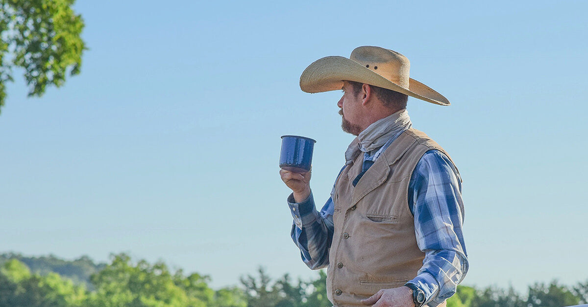 A cowboy drinking cowboy coffee
