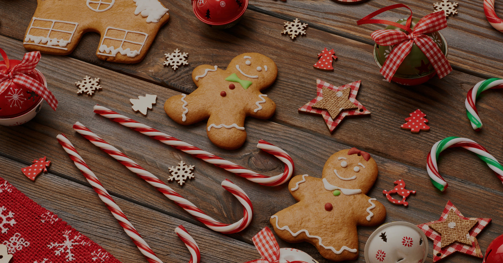 Gingerbread cookies on a wooden board.