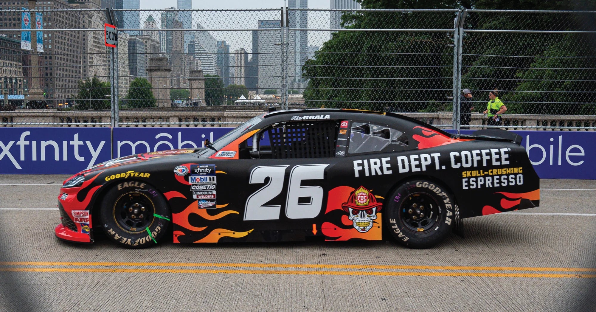 Fire Department Coffee Skull Crushing Espresso car scheme racing through the streets of Chicago.