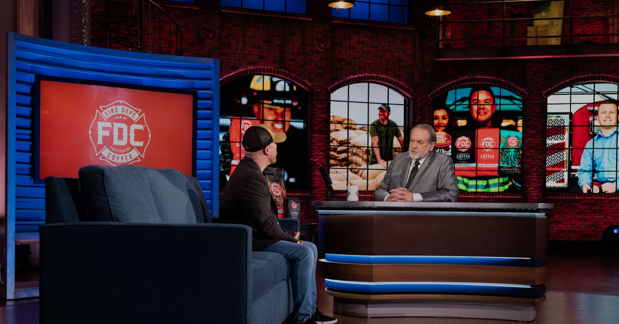 Luke Schneider, CEO and Founder of Fire Department Coffee, featured on the Huckabee Show as part of the Huck's Hero segment.