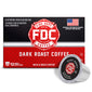 FCD Fire Department Coffee Dark Roast Coffee box with a single capsule shown in front on a white background.