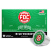FDC Fire Department licensed coffee packaging box in green and black with a single Irish Whiskey single-serve coffee capsule shown in front on a white background.