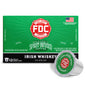 FDC Fire Department licensed coffee packaging box in green and black with a single Irish Whiskey single-serve coffee capsule shown in front on a white background.