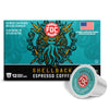FDC Firefighter Shellback Espresso Coffee K-cup packaging box with a single coffee capsule shown in front on a white background.
