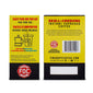 Front and back views of a Fire Dept Coffee ’Skull-Crushing Instant Espresso’ pouch package, featuring a bright yellow background with red and black text and illustrations.