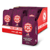 FDC Coffee packaging with purple bags and red display stand on a white background