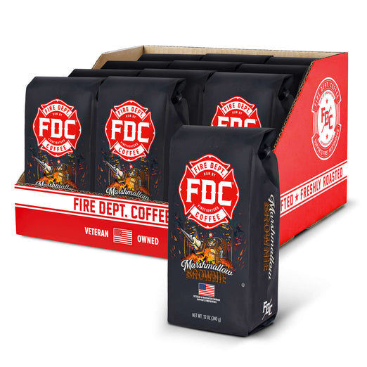 Fire Dept. Coffee bags with a red and white box on a white background