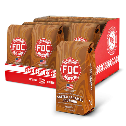 FDC Coffee packaging with ’Salted Caramel Bourbon’ flavor on a white background