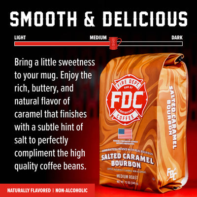 Fire Dept. Coffee Salted Caramel Bourbon coffee package on a white background