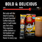 Promotional graphic for FDC Skull-Crushing Instant Espresso Coffee on a black background, showing the coffee packaging, a single sachet, and a cup of espresso with text describing the bold and delicious flavor.
