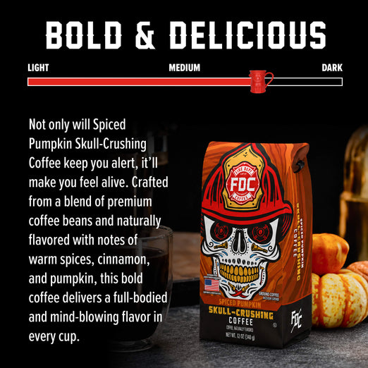 Flavor profile for Spiced Pumpkin Skull Ground Coffee and level of roast.