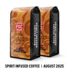 Two bags of FDC Coffee Club Butter Toffee Bourbon coffee on a white background