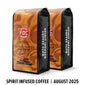 Two bags of FDC Coffee Club Butter Toffee Bourbon coffee on a white background
