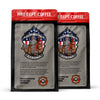 Two packages of Fire Dept. Coffee with a firefighter graphic and 'Screw City Strong' text on a white background.

