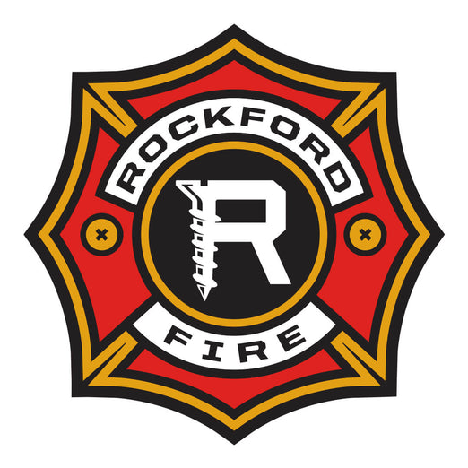 Rockford Fire logo with red, black, and yellow colors on a white background

