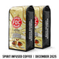 Two bags of FDC Spirit Infused Coffee with eggnog whiskey flavor on a white background.

