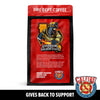 A coffee bag featuring the 'Guardians of the Golden State' design and the CalFire Benevolent Foundation logo in the bottom right corner.