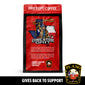 Fire Dept. Coffee package with Lone Star Grit branding and Plano Fire Rescue logo.

