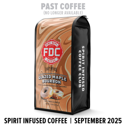 FDC Coffee bag with ’Glazed Maple Bourbon’ flavor on a white background

