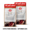 Two Fire Dept. Coffee packages with a focus on Honduras coffee, featuring hands holding coffee cherries.