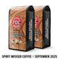 Two bags of FDC Coffee with a glazed maple bourbon flavor on a white background.