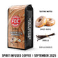 FDC Spirit Infused Coffee package with donuts and vanilla beans on a white background