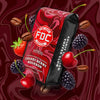 FDC Coffee Cherry Berry Bourbon package with coffee beans, cherries, and blackberries on a red background