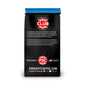 A black bag of Fire Department Coffee by Fire Dept Coffee Co. with a bright blue top seal, featuring red and white logos and text on the back, shown against a plain white background.