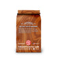 A bag of Fire of the Coast Coffee Company Butter Toffee Bourbon coffee, featuring a brown and tan marbled design on a white background.