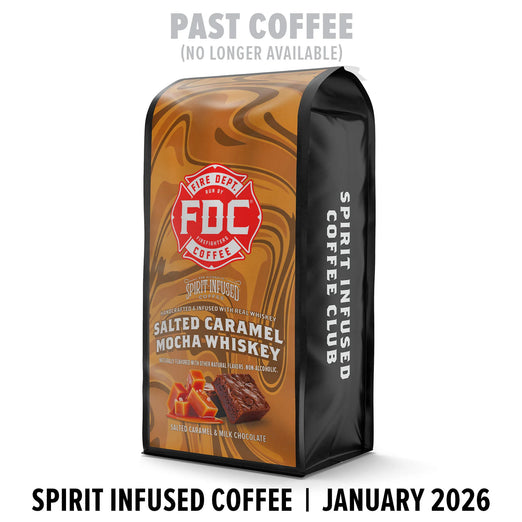 FDC Coffee bag with ’Salted Caramel Mocha Whiskey’ flavor on a white background