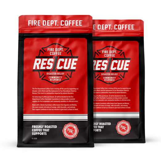 Two packages of Fire Dept. Coffee Rescue on a white background
