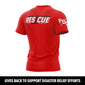Red t-shirt with ’Rescue’ and ’FDC’ text on a white background