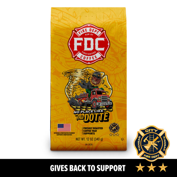 Fire Department Coffee bag with yellow background and logo