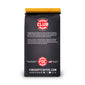 Black coffee bag with red and yellow branding on a white background