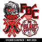 Collection of Fire Dept. Coffee stickers with logos and text on a white background.