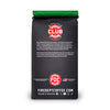 Black coffee bag with red and white branding on a white background