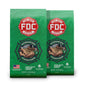 Two green bags of FDC Fire Dept. Coffee on a white background