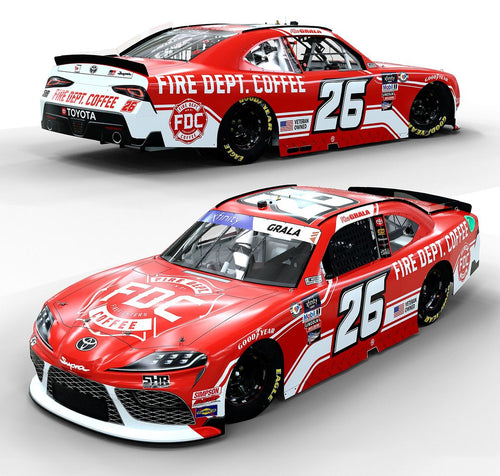 Front and back of NASCAR car 26 over a white background