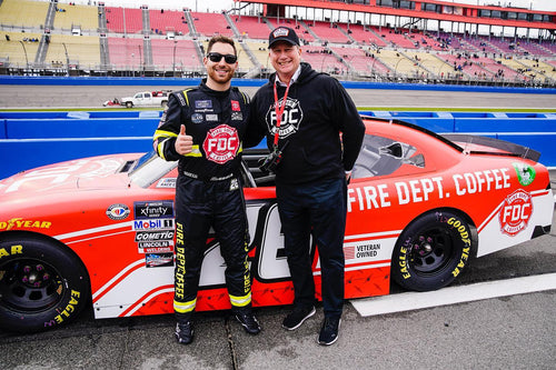 NASCAR Driver Kaz Grala standing with Mark Schneider