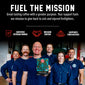 A group of smiling firefighters in navy uniforms hold a coffee bag in a garage-like setting. Above them, bold white text reads ’FUEL THE MISSION’ with supporting copy and icons for ’Certified Veteran Owned,’ ’Mission Driven,’ and ’Supports Firefighters.