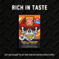 FDC Premium Salted Caramel Skull-Crushing Instant Coffee pouch box centered on a black textured background with the text ’RICH IN TASTE’ above and a tagline below.